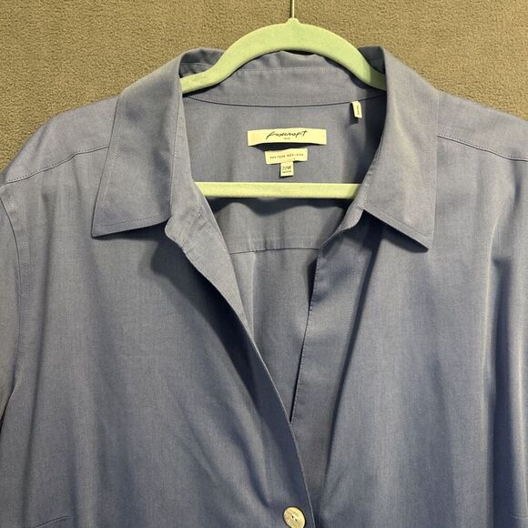 NWT Foxcroft Heritage Non-Iron Button Up Top Blouse Plus Size 22W Blue Shaped - Picture 6 of 10